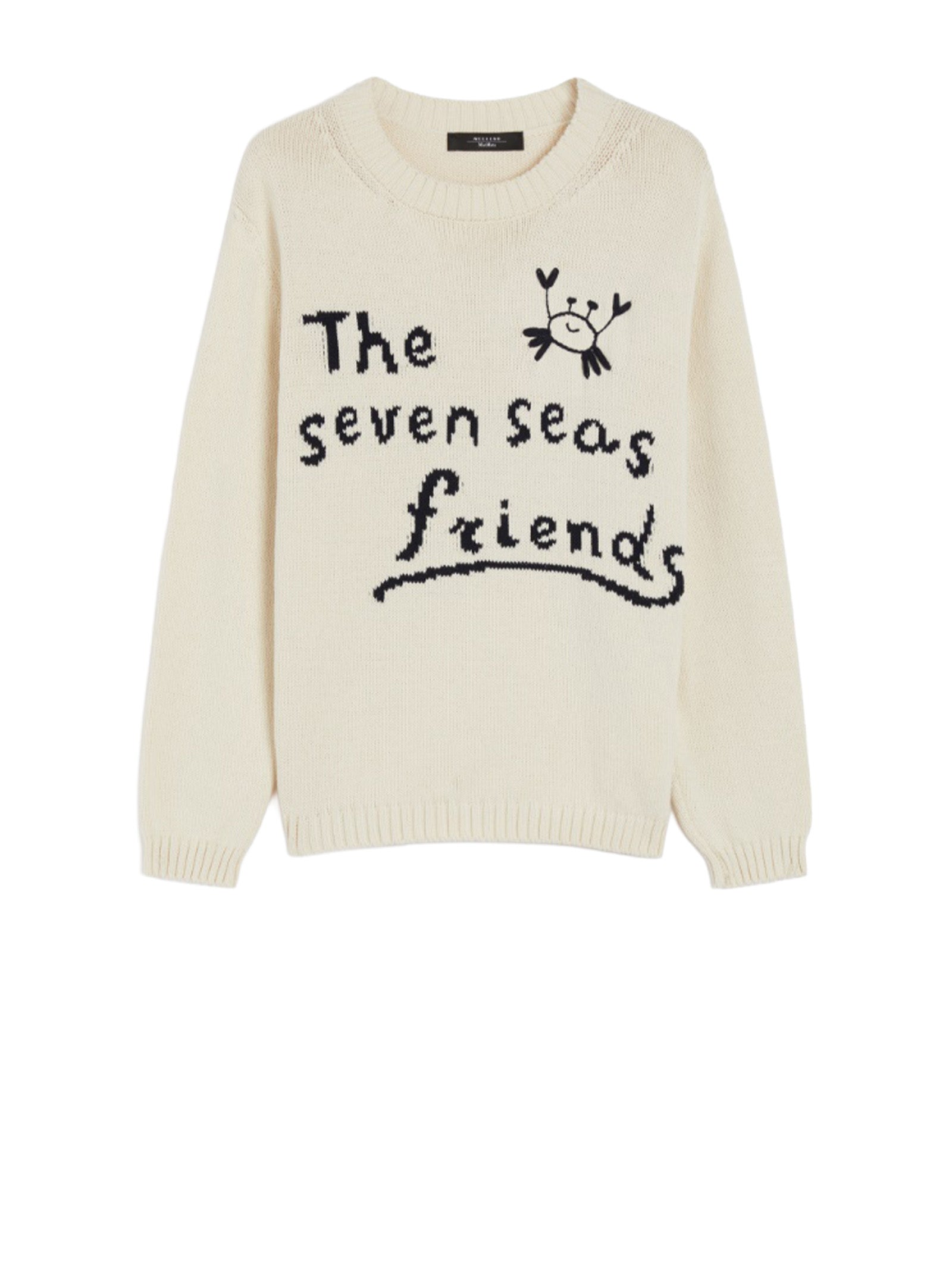 WEEKEND MAX MARA Ivory Cotton Blend Sweater with Collection Motif