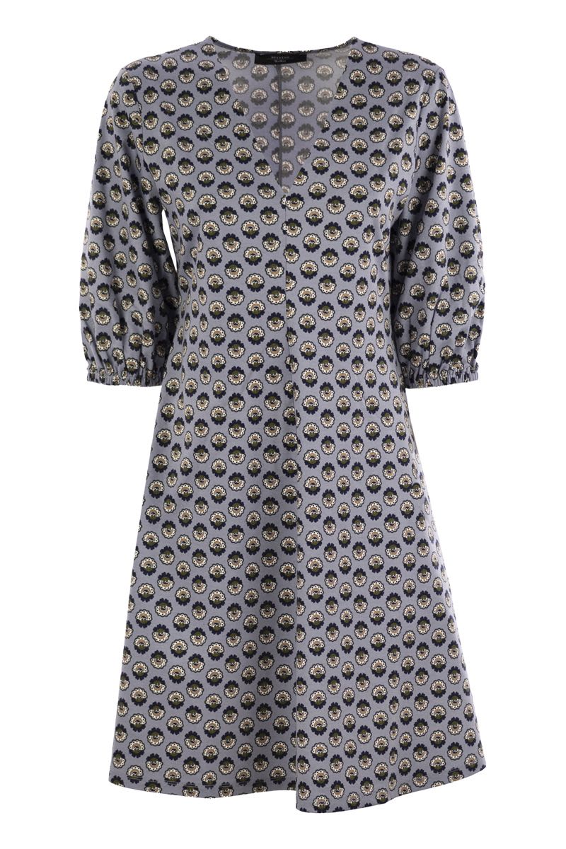 WEEKEND MAX MARA Fluid Silhouette Cotton Dress with V-Neck and Feminine Volume