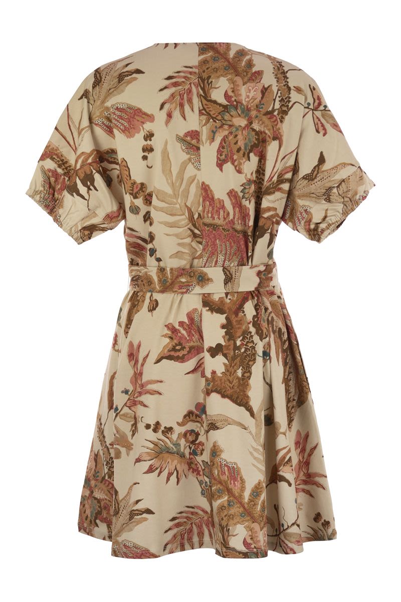 WEEKEND MAX MARA Printed Cotton T-Shirt Dress with Waist Belt