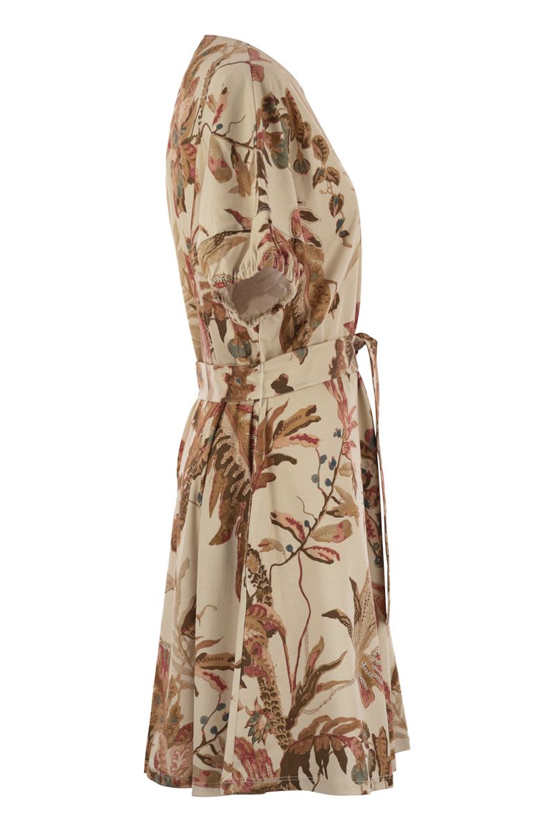 WEEKEND MAX MARA Printed Cotton T-Shirt Dress with Waist Belt