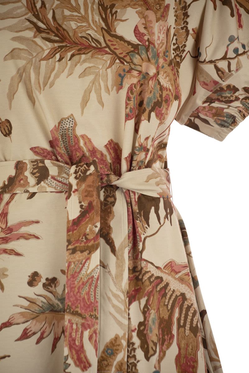 WEEKEND MAX MARA Printed Cotton T-Shirt Dress with Waist Belt