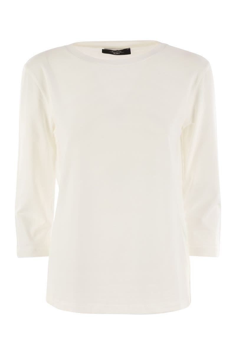 WEEKEND MAX MARA Soft Organic Cotton Boat Neck T-Shirt with 3/4 Sleeves