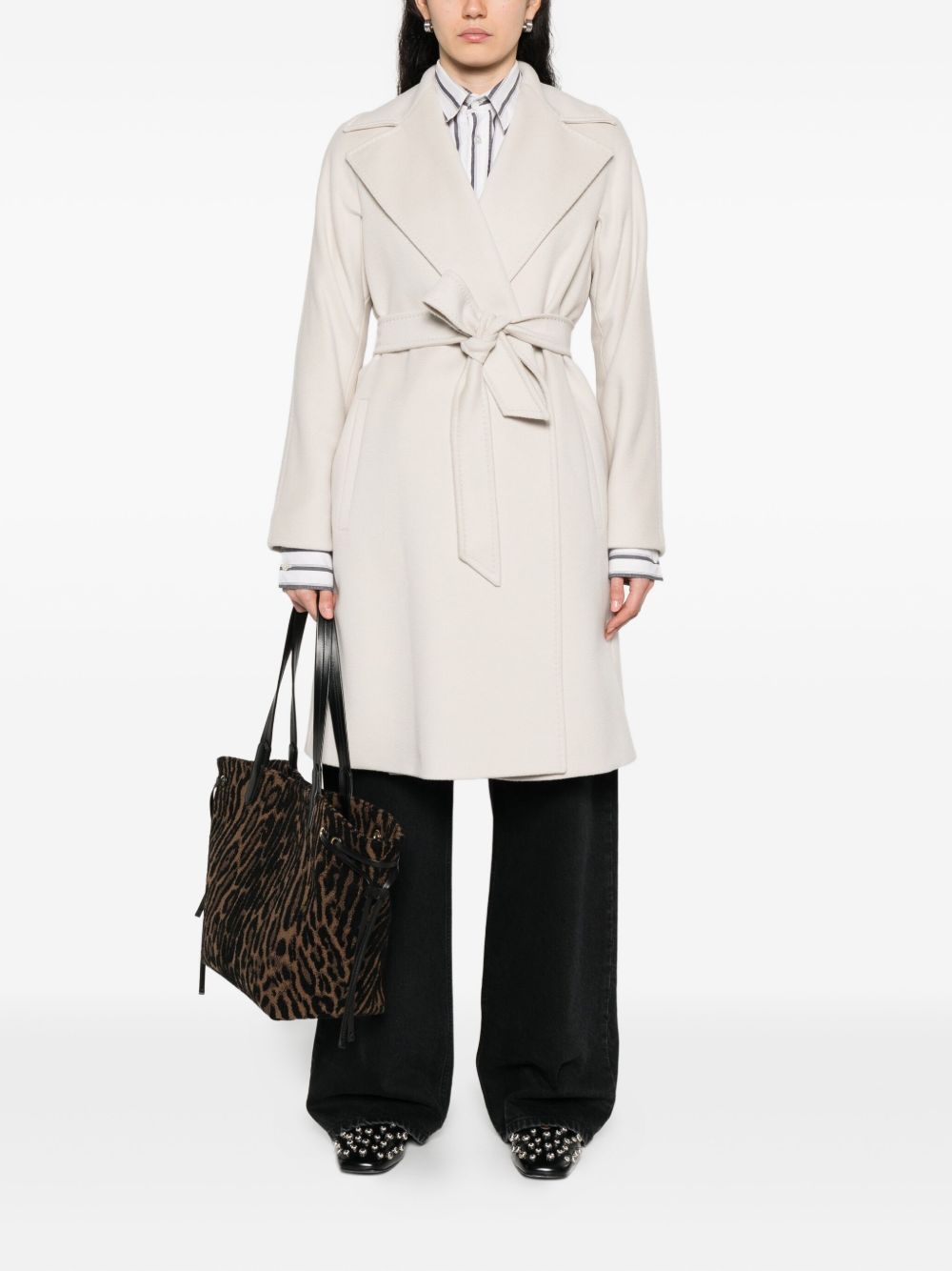 MAX MARA STUDIO Flared Line Wool Drap Jacket with Important Lapel Collar