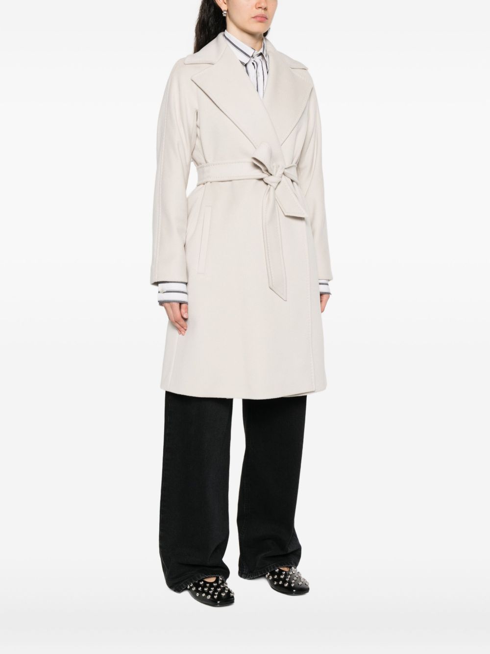 MAX MARA STUDIO Flared Line Wool Drap Jacket with Important Lapel Collar