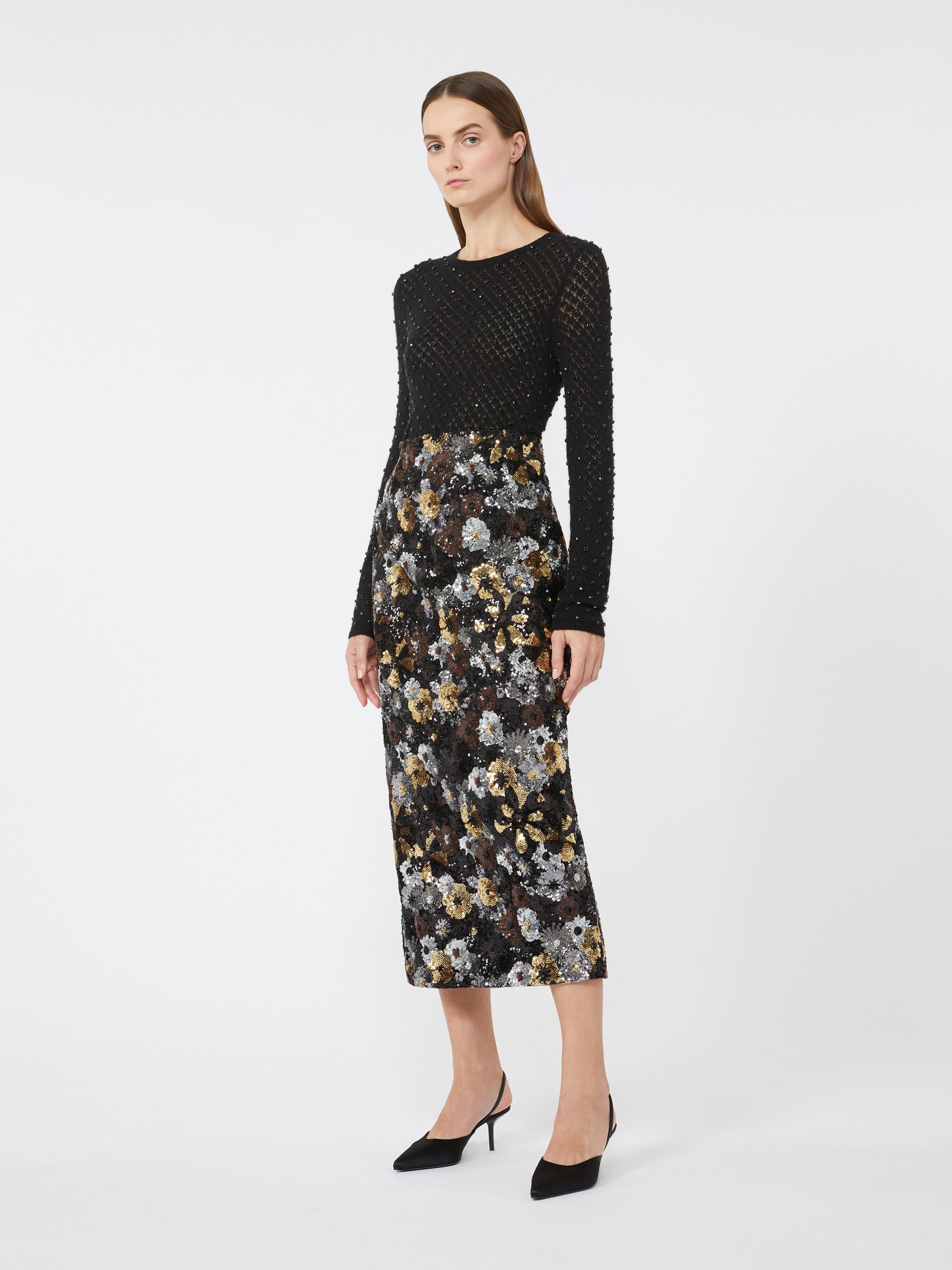 MAX MARA STUDIO Fitted Tulle and Sequin Pencil Skirt - Size 40