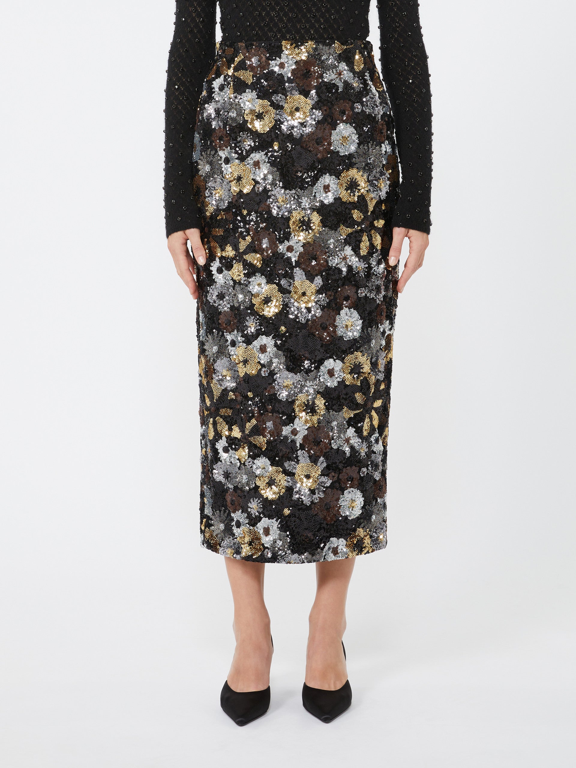 MAX MARA STUDIO Fitted Tulle and Sequin Pencil Skirt - Size 40