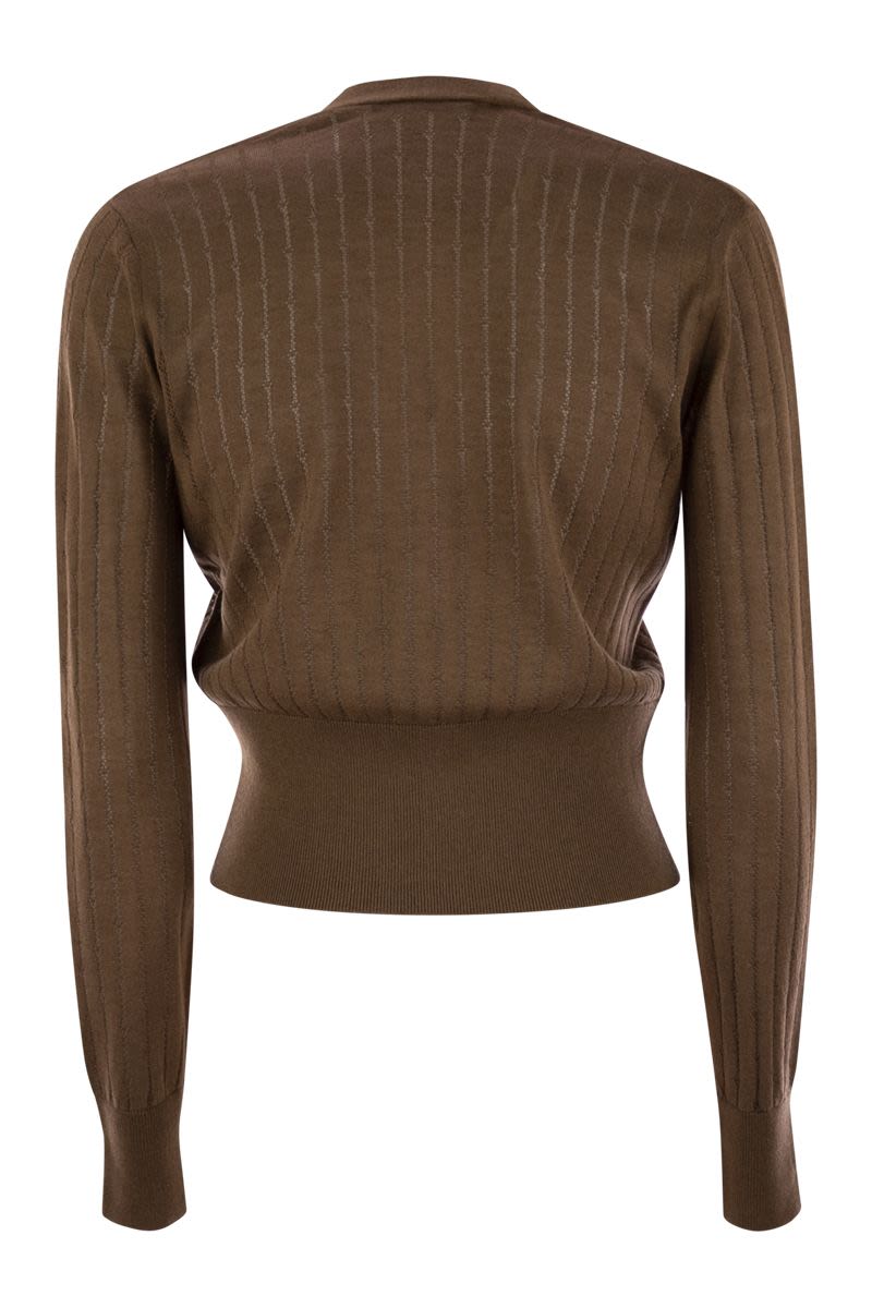 MAX MARA Wool and Silk Cardigan with Sequins - Fitted V-Neck Design