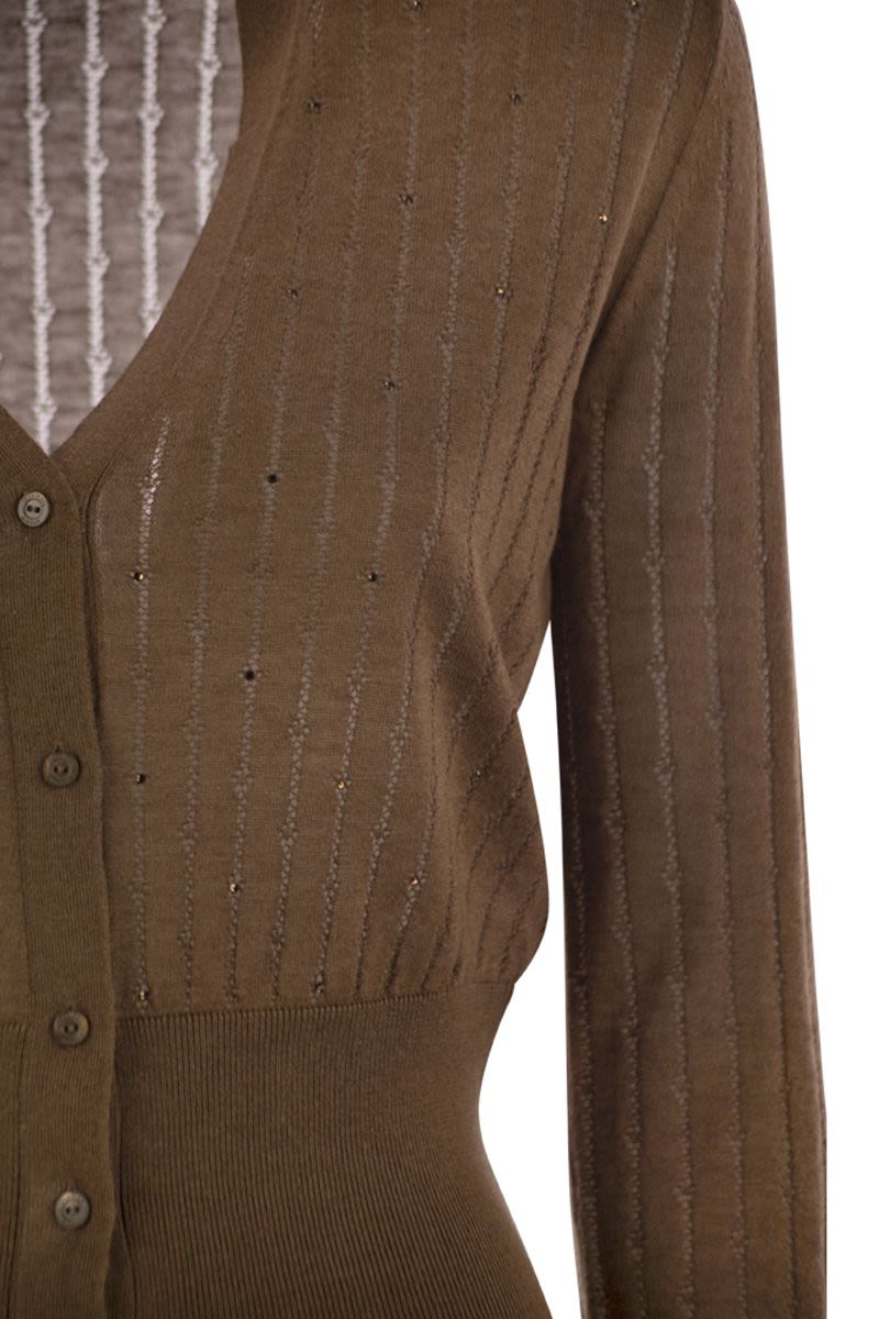MAX MARA Wool and Silk Cardigan with Sequins - Fitted V-Neck Design