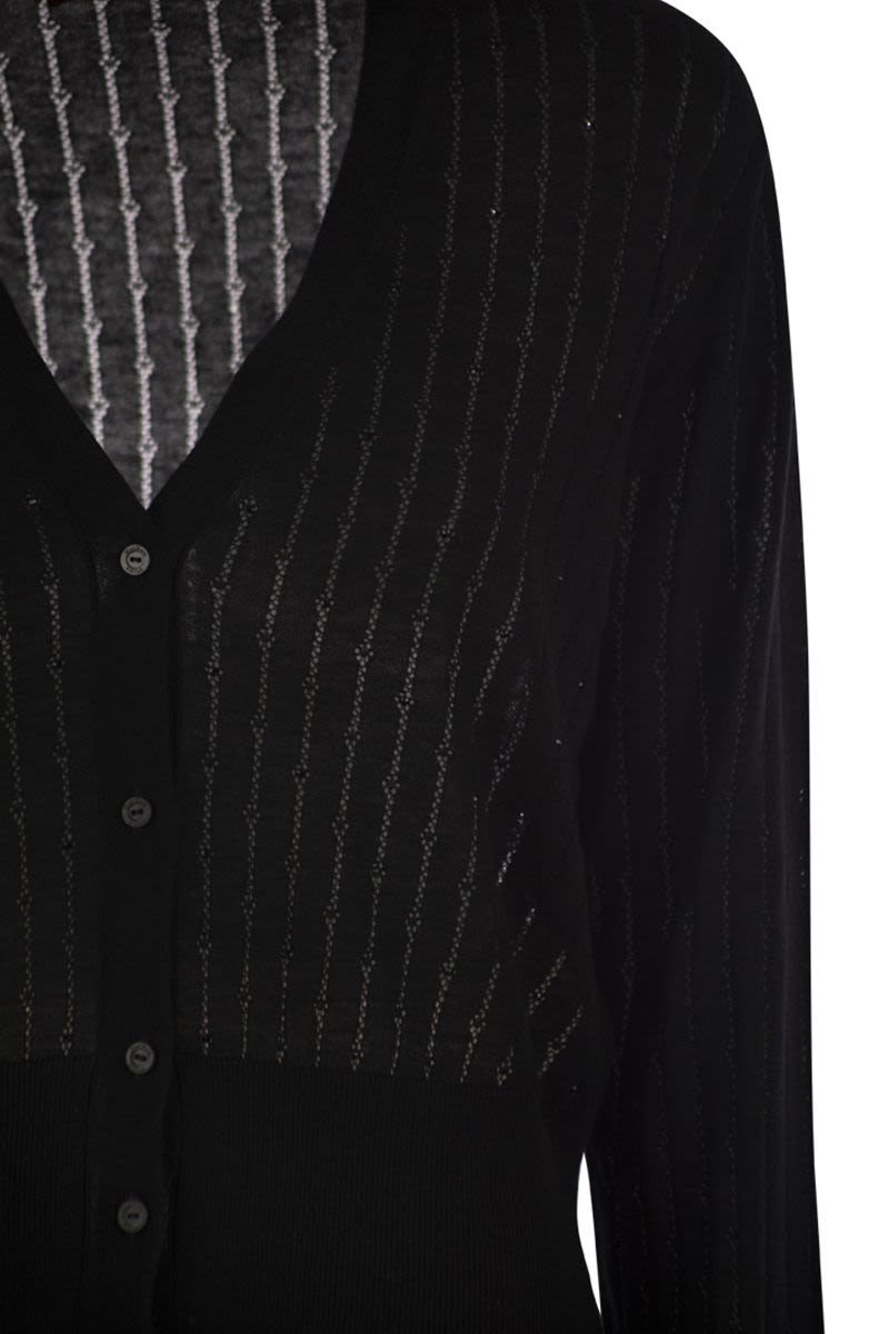 MAX MARA V-Neck Wool and Silk Cardigan with Sequins