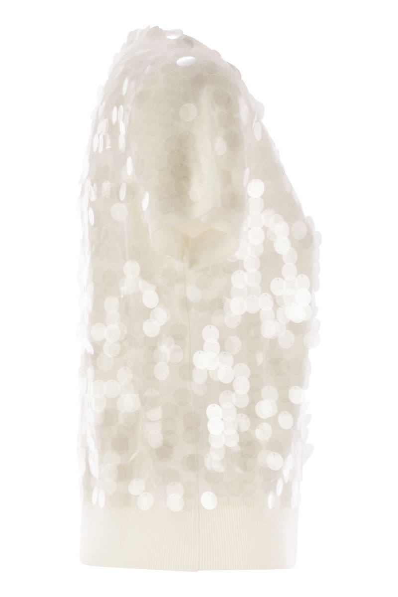 MAX MARA Wool Sweater with Sequins - Soft Fit, Crew Neck, Short Sleeves