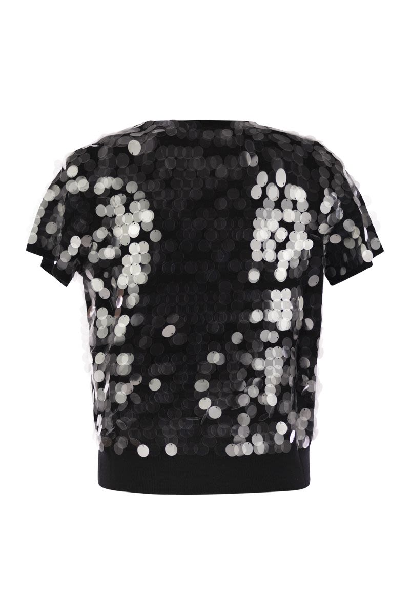 MAX MARA Wool Sweater with Sequin Embellishments - Short Sleeve