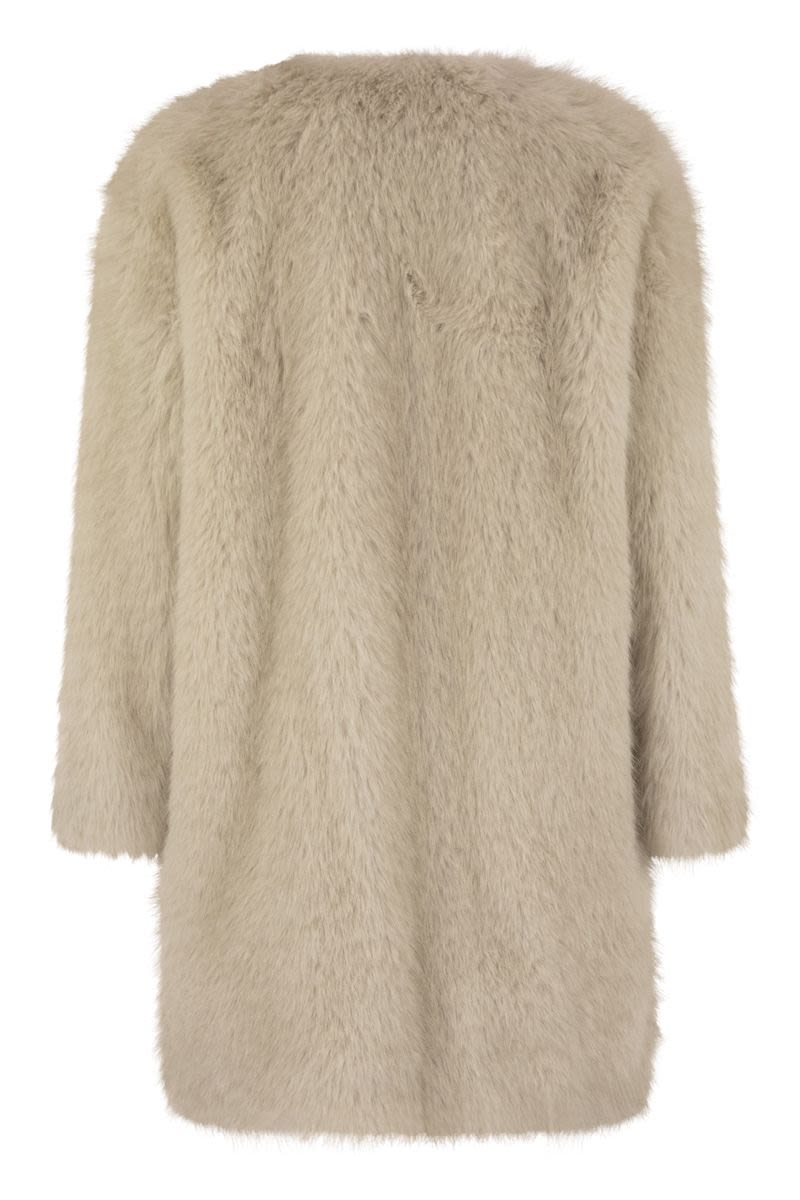MAX MARA STUDIO Eros Fur Crew Neck Long Sleeve Outerwear