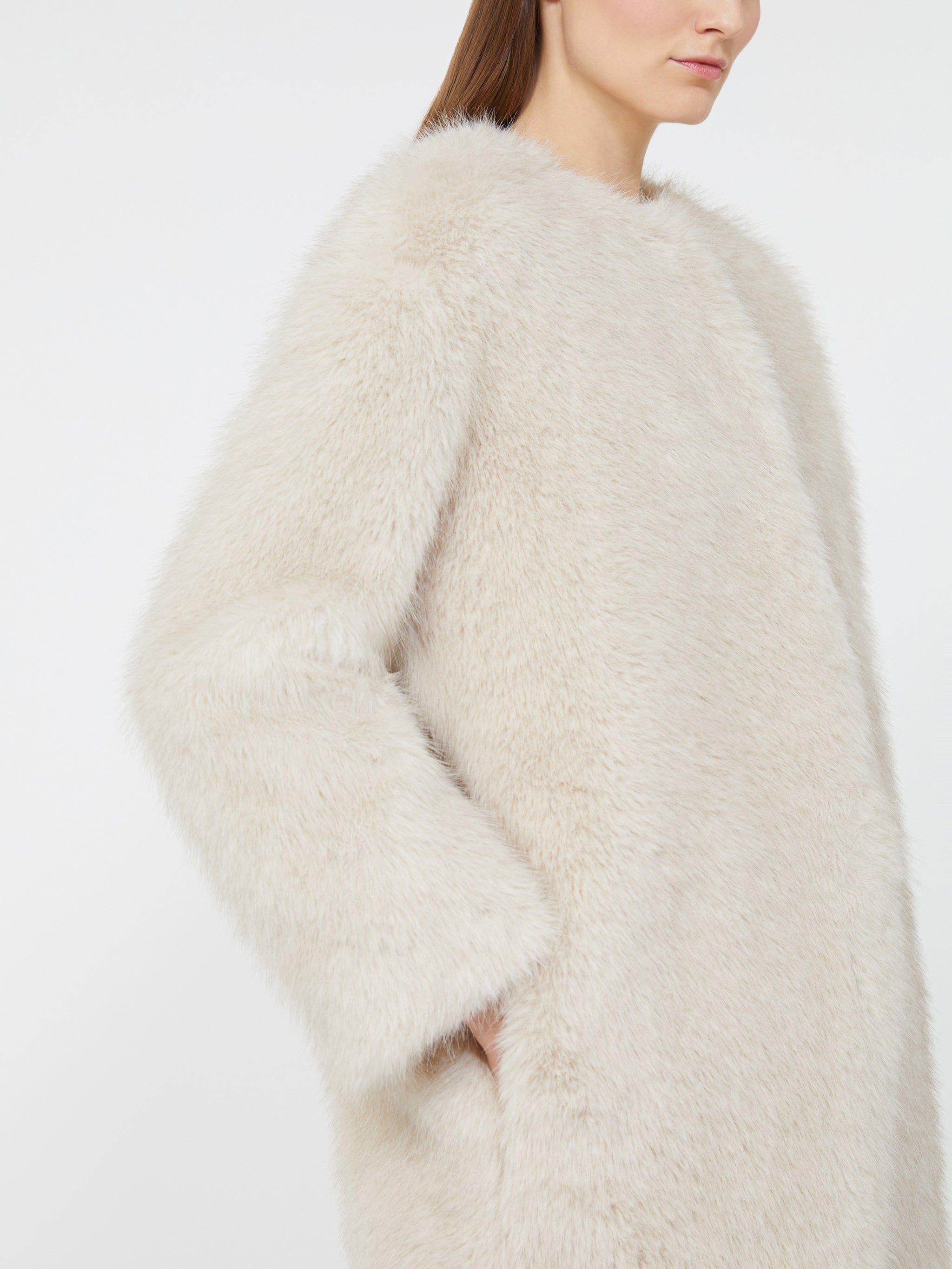 MAX MARA STUDIO Eros Fur Crew Neck Long Sleeve Outerwear