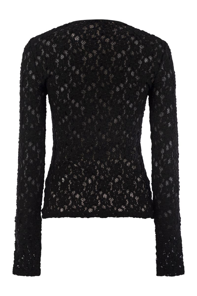 MAX MARA Feminine Tight-Fitting Cloqué Lace T-Shirt