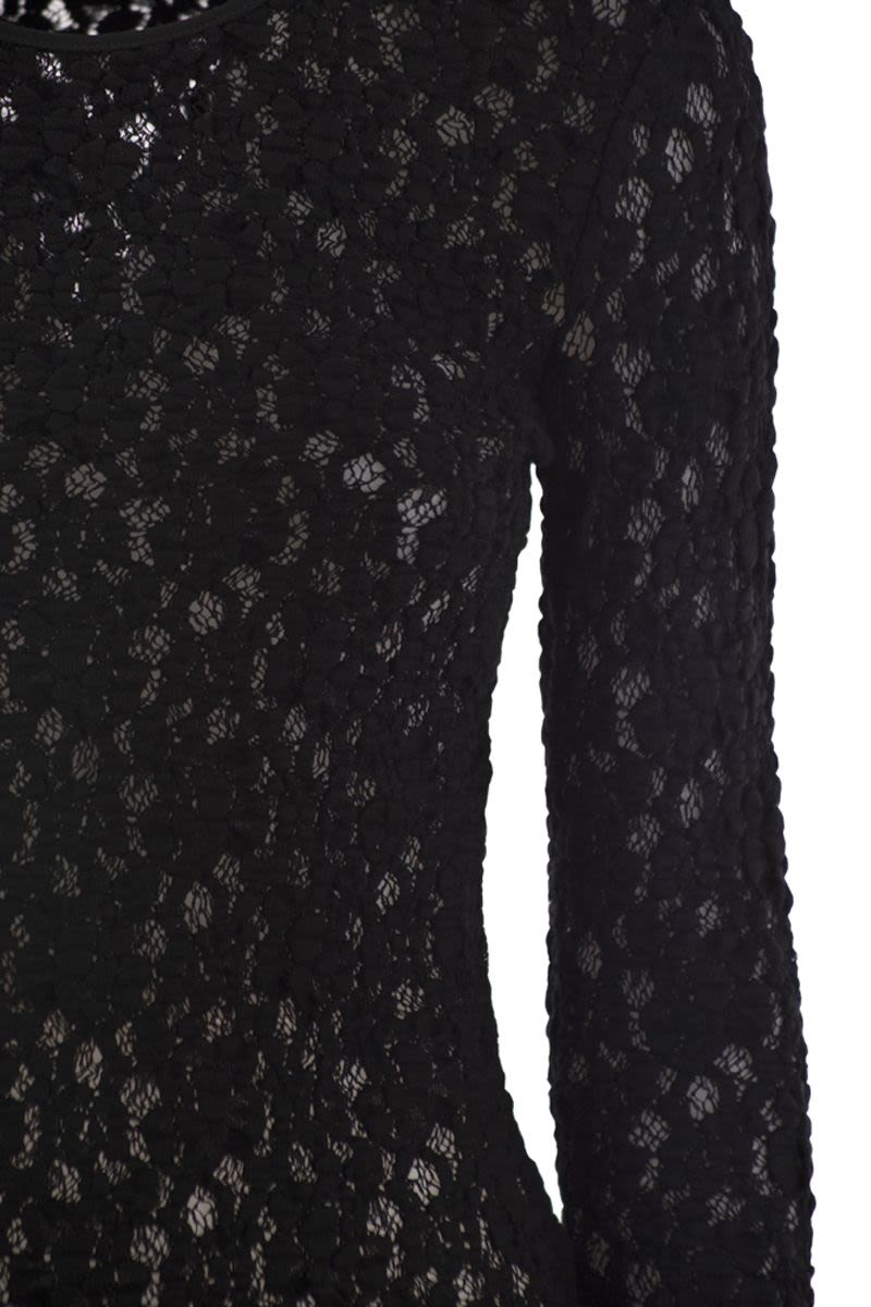 MAX MARA Feminine Tight-Fitting Cloqué Lace T-Shirt