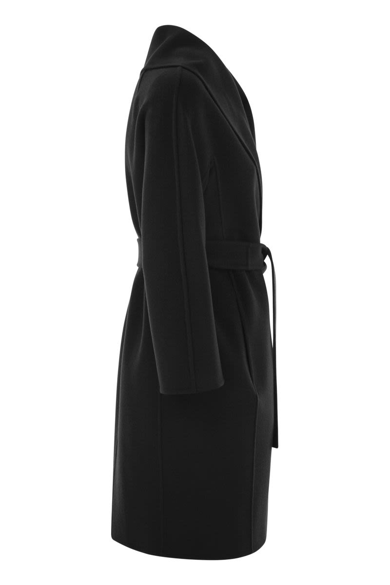 S MAX MARA Wool Midi Jacket with Scarf Collar and Kimono Sleeves