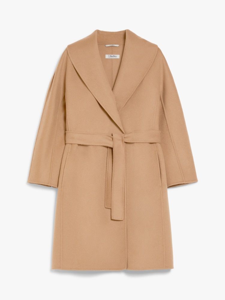 S MAX MARA Wool Midi Jacket with Scarf Collar and Kimono Sleeves