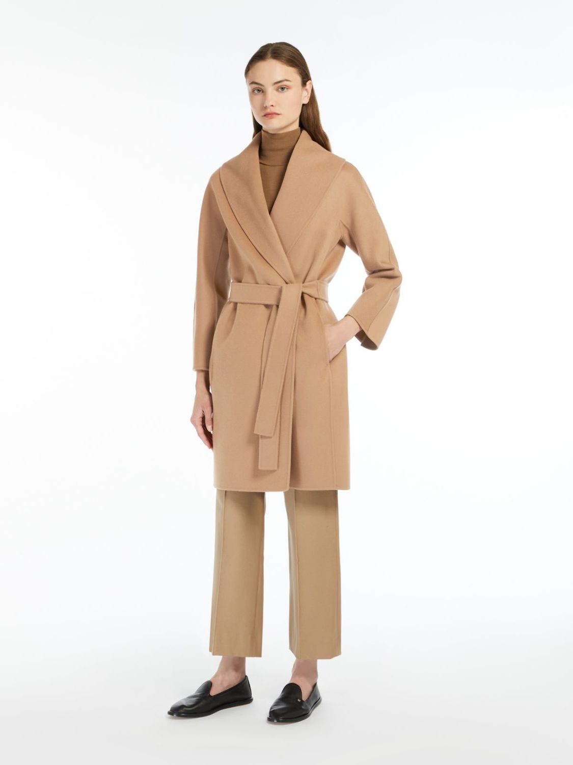 S MAX MARA Wool Midi Jacket with Scarf Collar and Kimono Sleeves