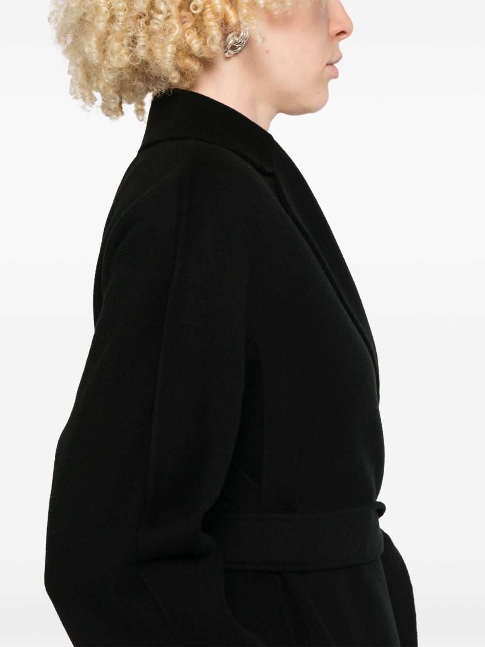 S MAX MARA Hand-Sewn Wool Midi Jacket with Belt and Kimono Sleeves