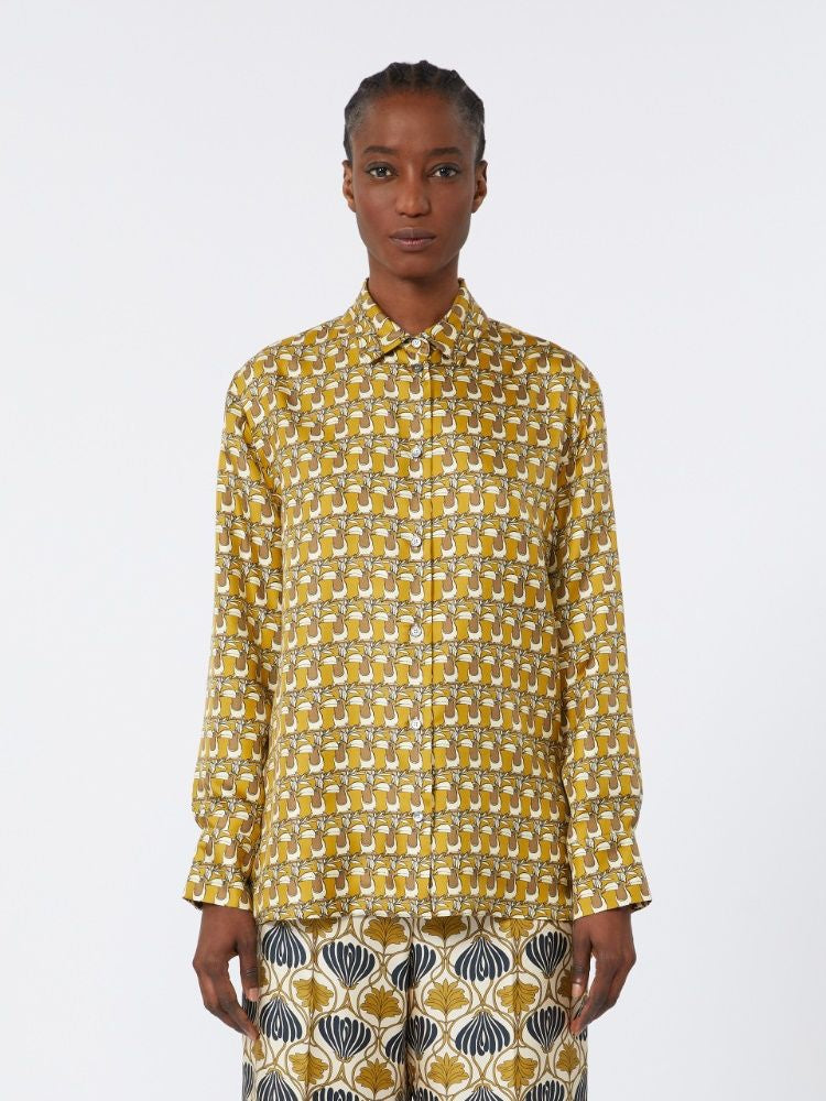 S MAX MARA Modern Reversible Printed Silk Shirt - Slightly Flared