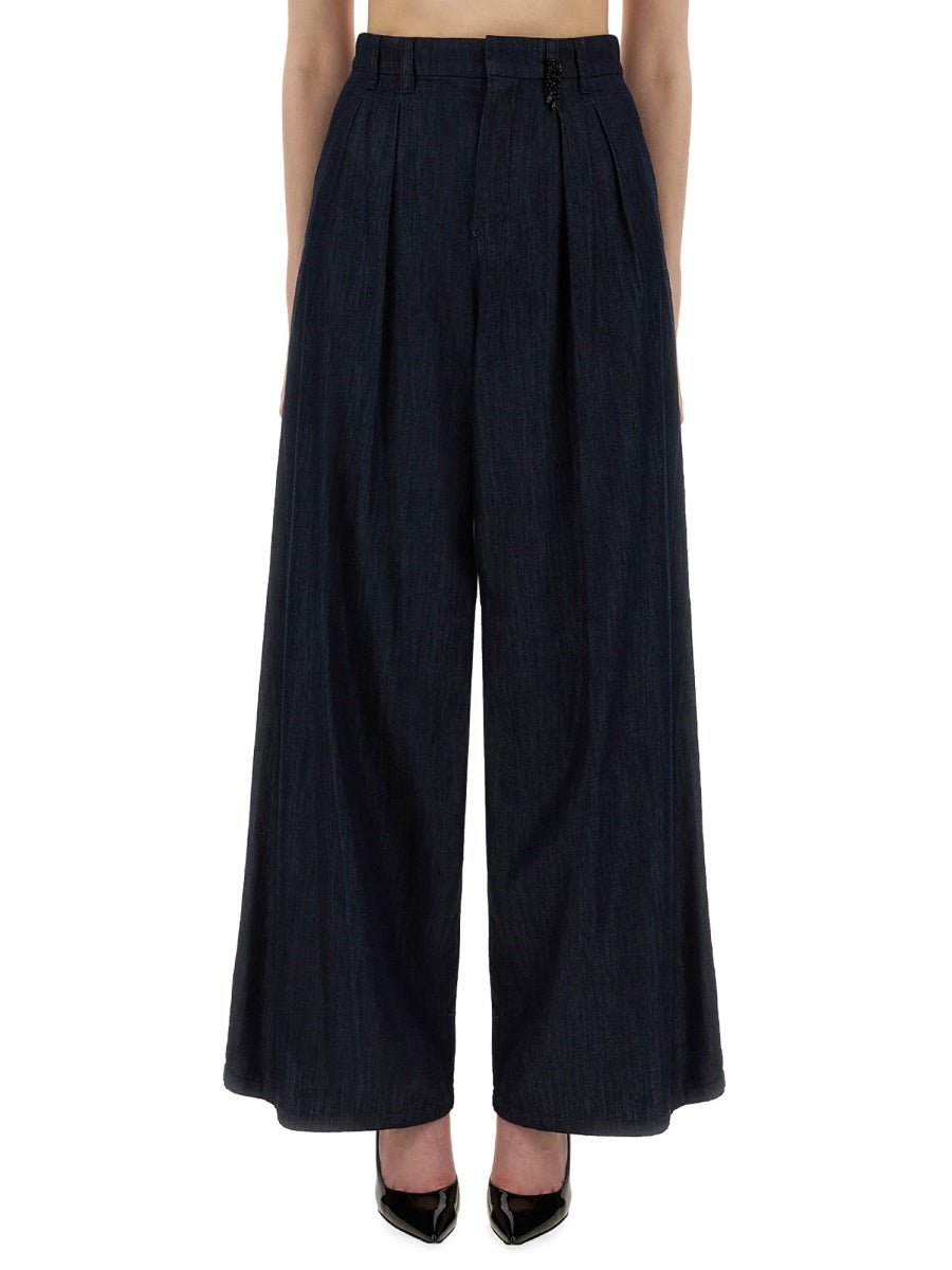 S MAX MARA Women's Wide Fit Cotton Pants - Size 40 IT