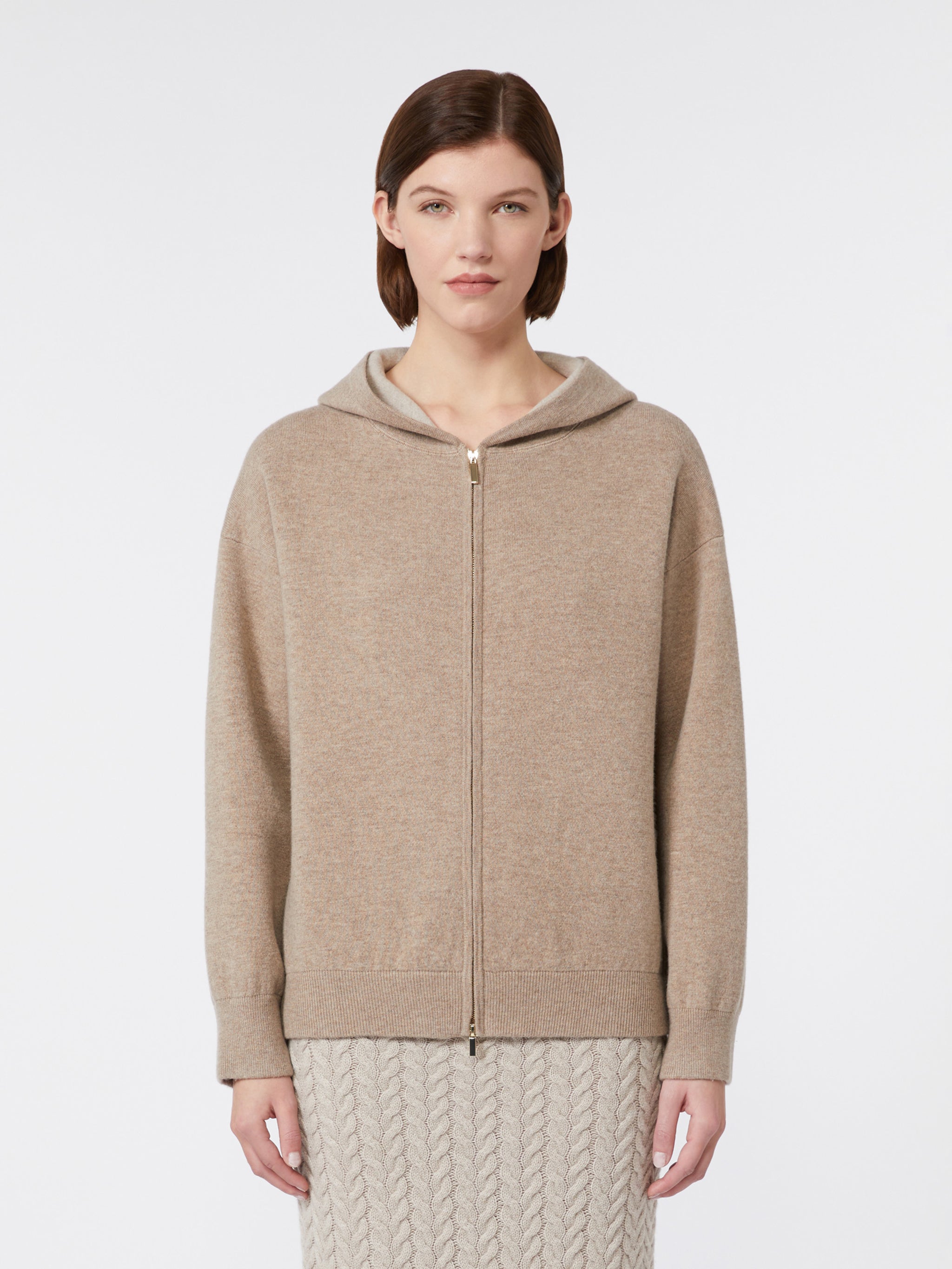 S MAX MARA Women's Hooded Cardigan with Contrast Pattern