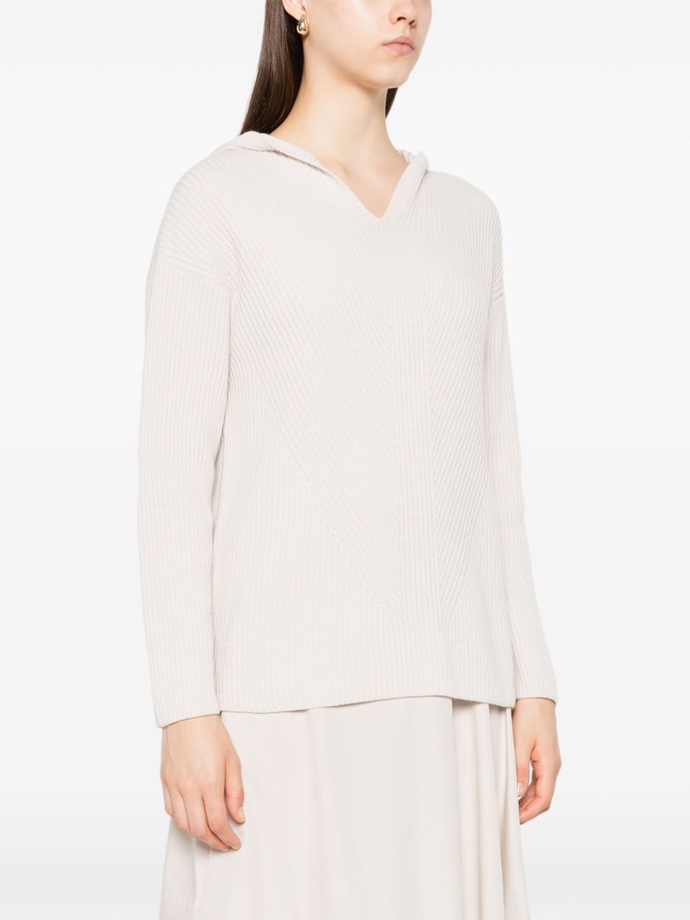 S MAX MARA Ribbed Wool Sweatshirt - A-Line Model with Wide V-Neck and Long Sleeves