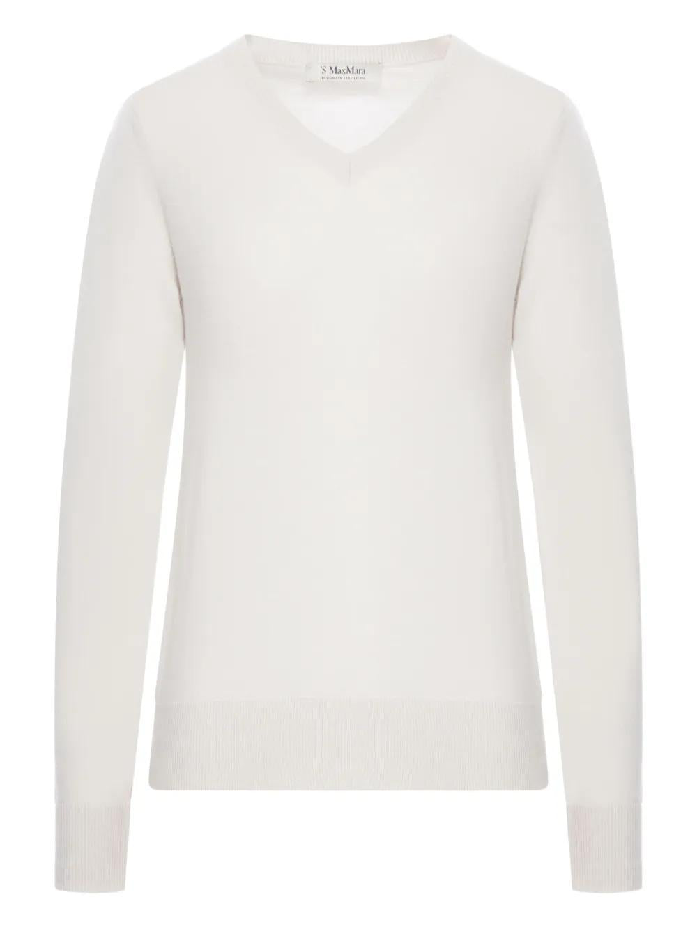 S MAX MARA Long Sleeve Knit Top with V-Neck and Ribbed Hem