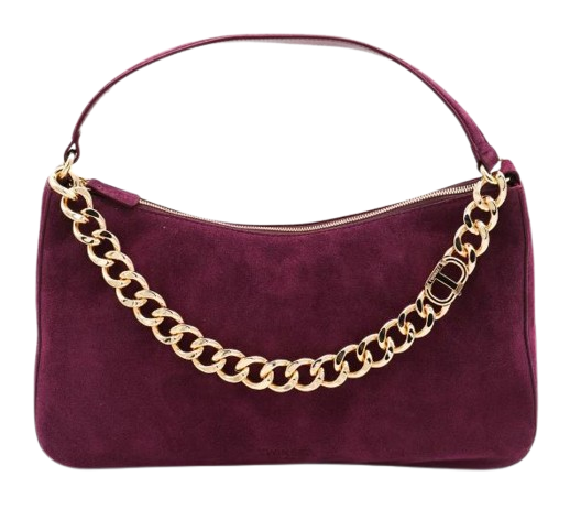 TWIN-SET Mini Handbag with Suede Texture and Gold-Tone Chain Detail