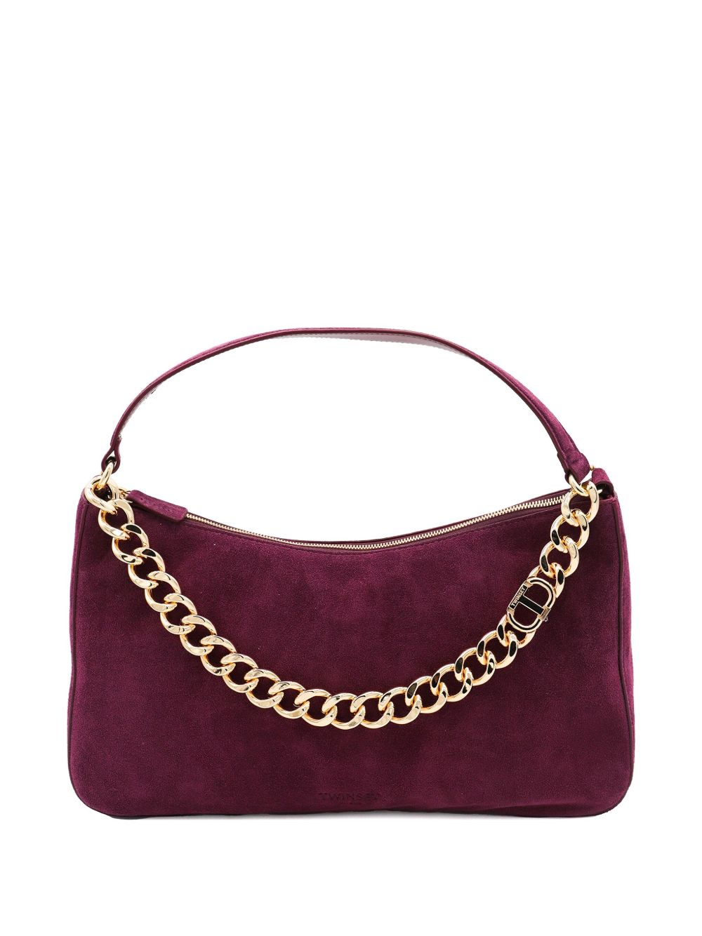 TWIN-SET Mini Handbag with Suede Texture and Gold-Tone Chain Detail