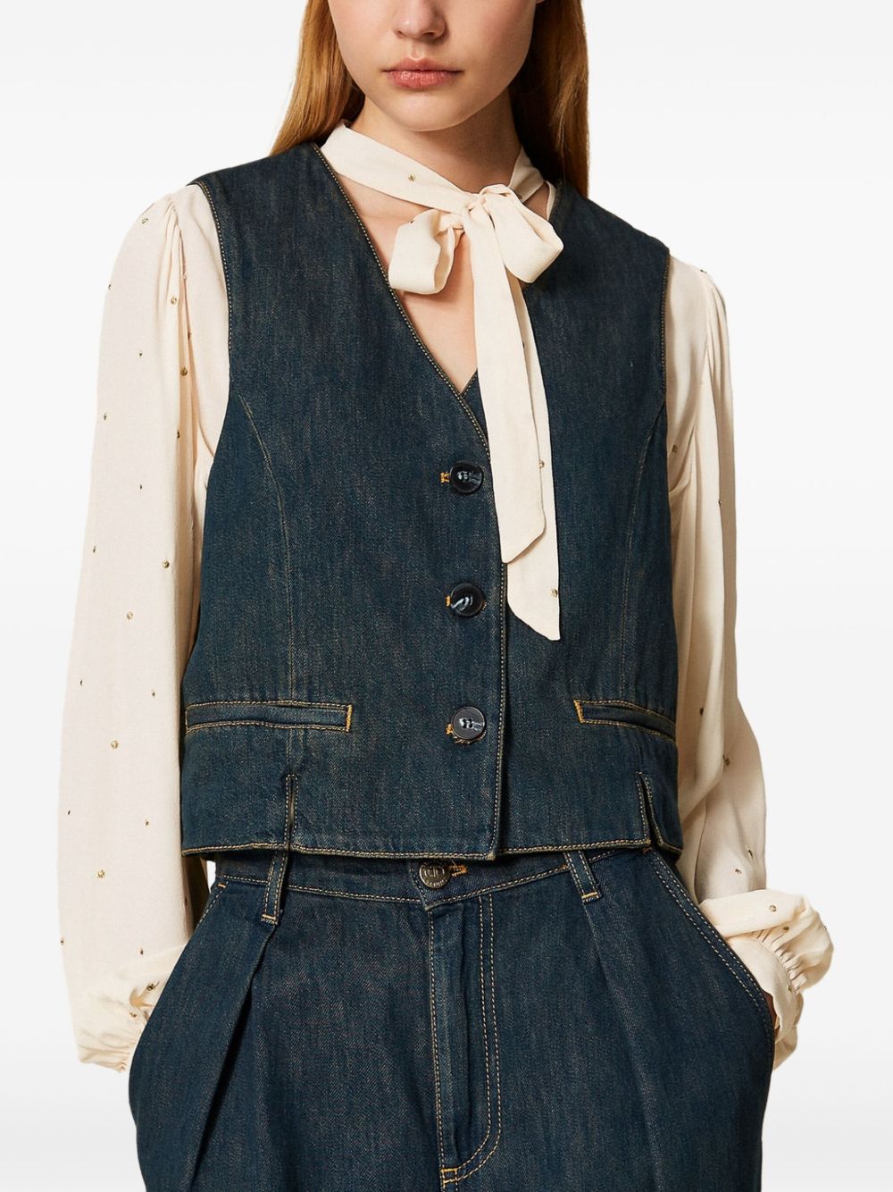 TWIN-SET Mini Buttoned Cotton Vest for Women