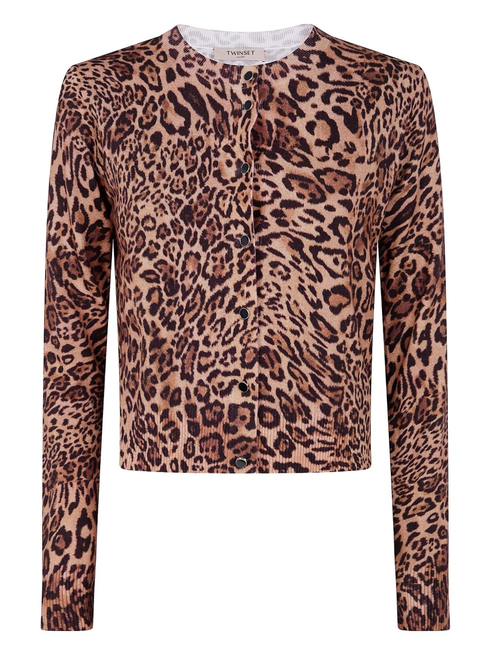 TWIN-SET Leopard Print Button-Up Knit Sweater