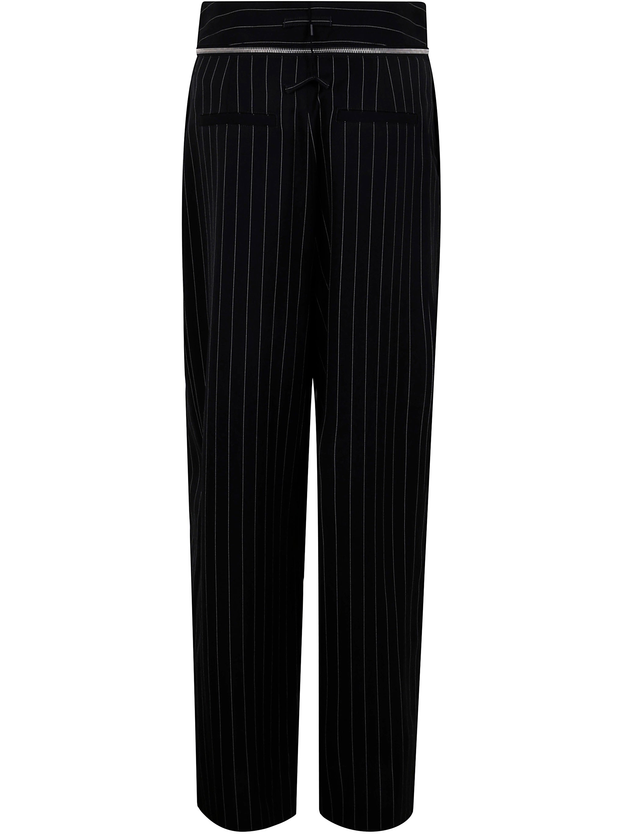 JEAN PAUL GAULTIER Pinstripe Wool Tailored Trousers with Zip-Off Belt