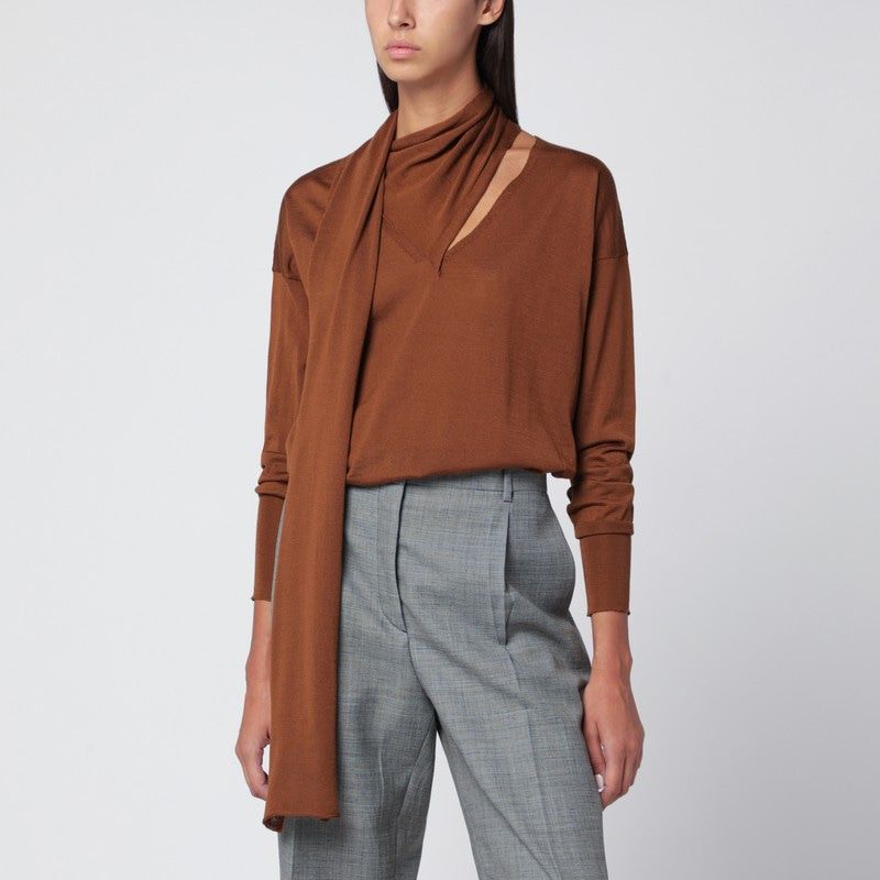 ROBERTO COLLINA Hazelnut-Colored Sweater with Scarf