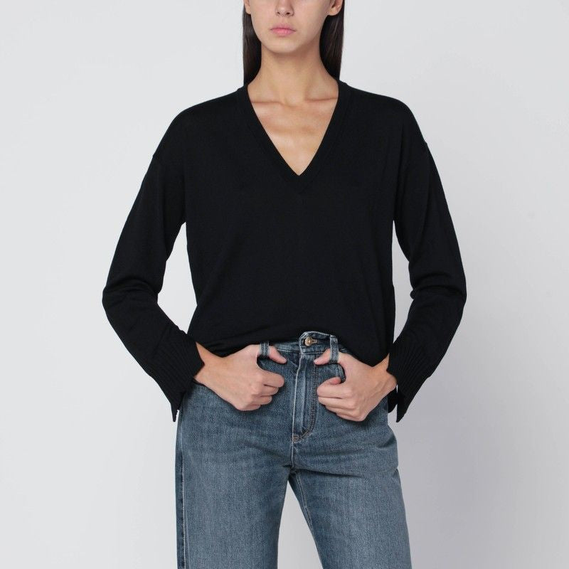 ROBERTO COLLINA V-Neck Wool Sweater with Split Cuffs - Size S