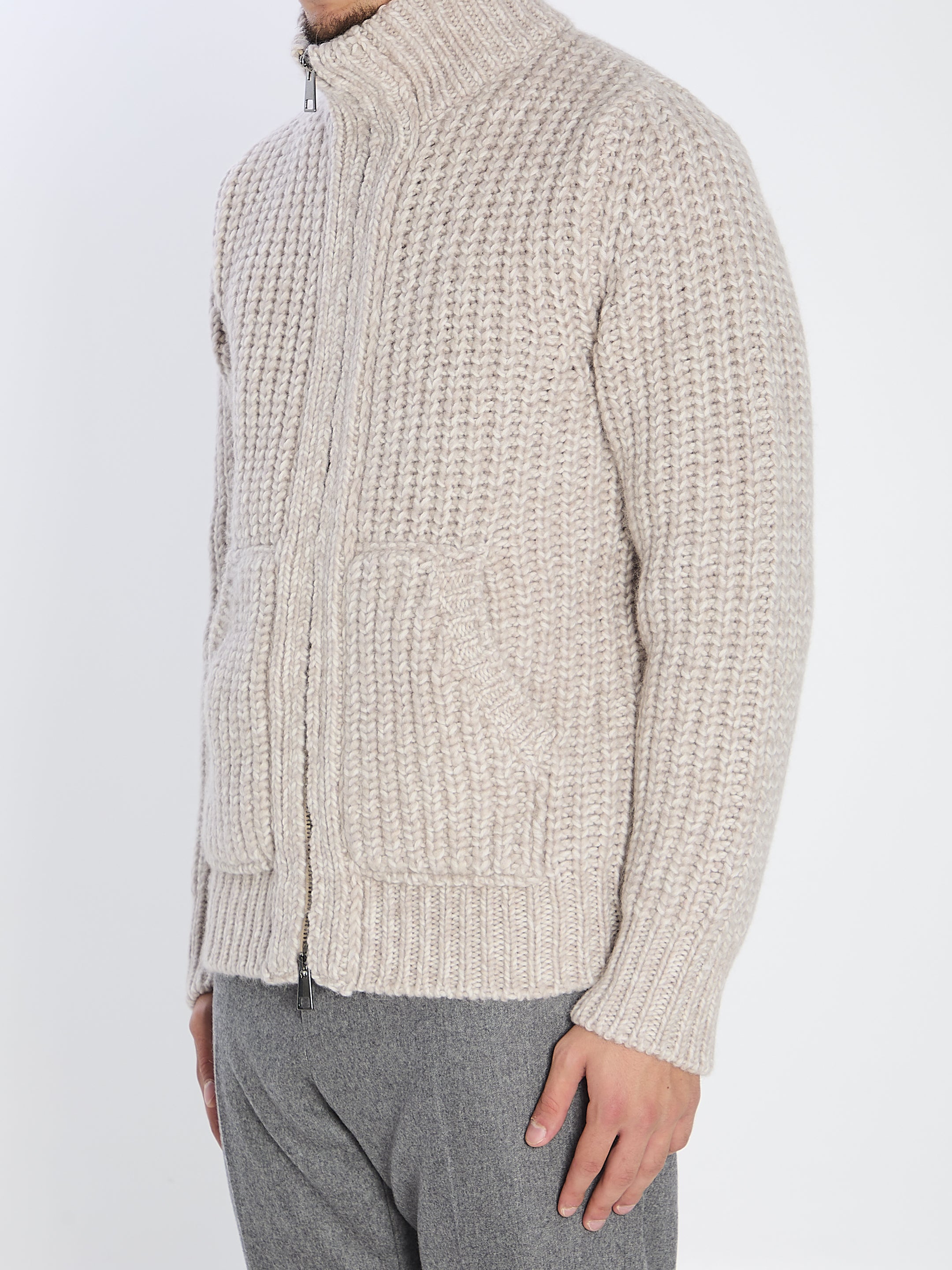 ROBERTO COLLINA Zipped Ribbed Sweatshirt - Regular Fit