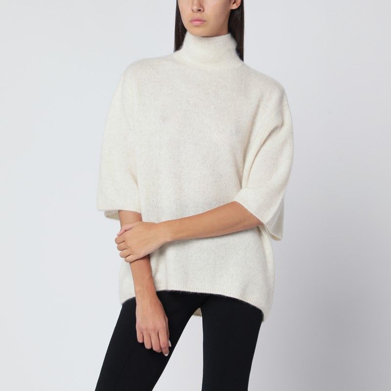 MKDT STUDIO Oversized Batwing Sleeve Sweater with High Neck and Back Slit