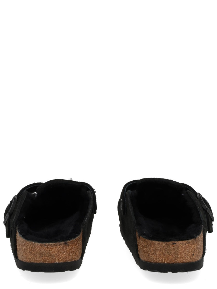 BIRKENSTOCK Shearling Suede Slippers with Side Buckle - Men's