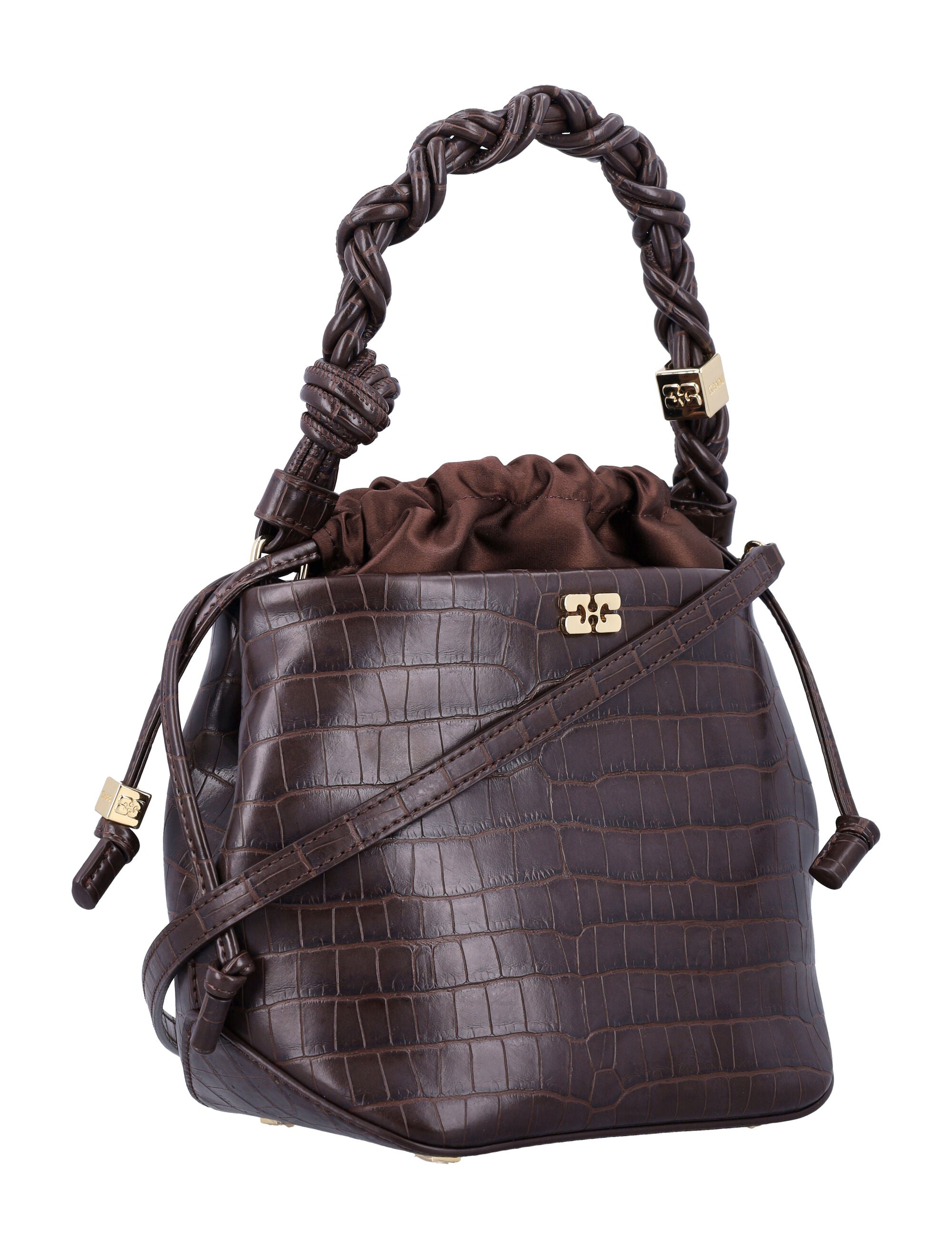 GANNI Chic Bucket Handbag with Croc-Embossed Details - 33CM Height
