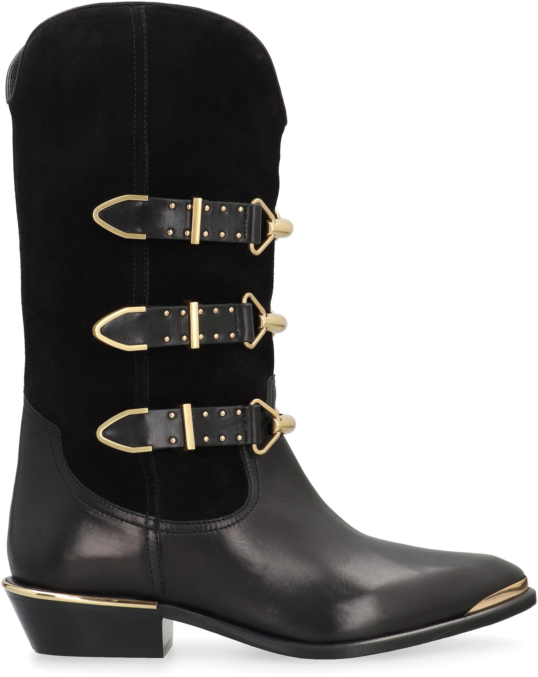 Isabel Marant Pointy Toe Leather Boots with Decorative Buckles