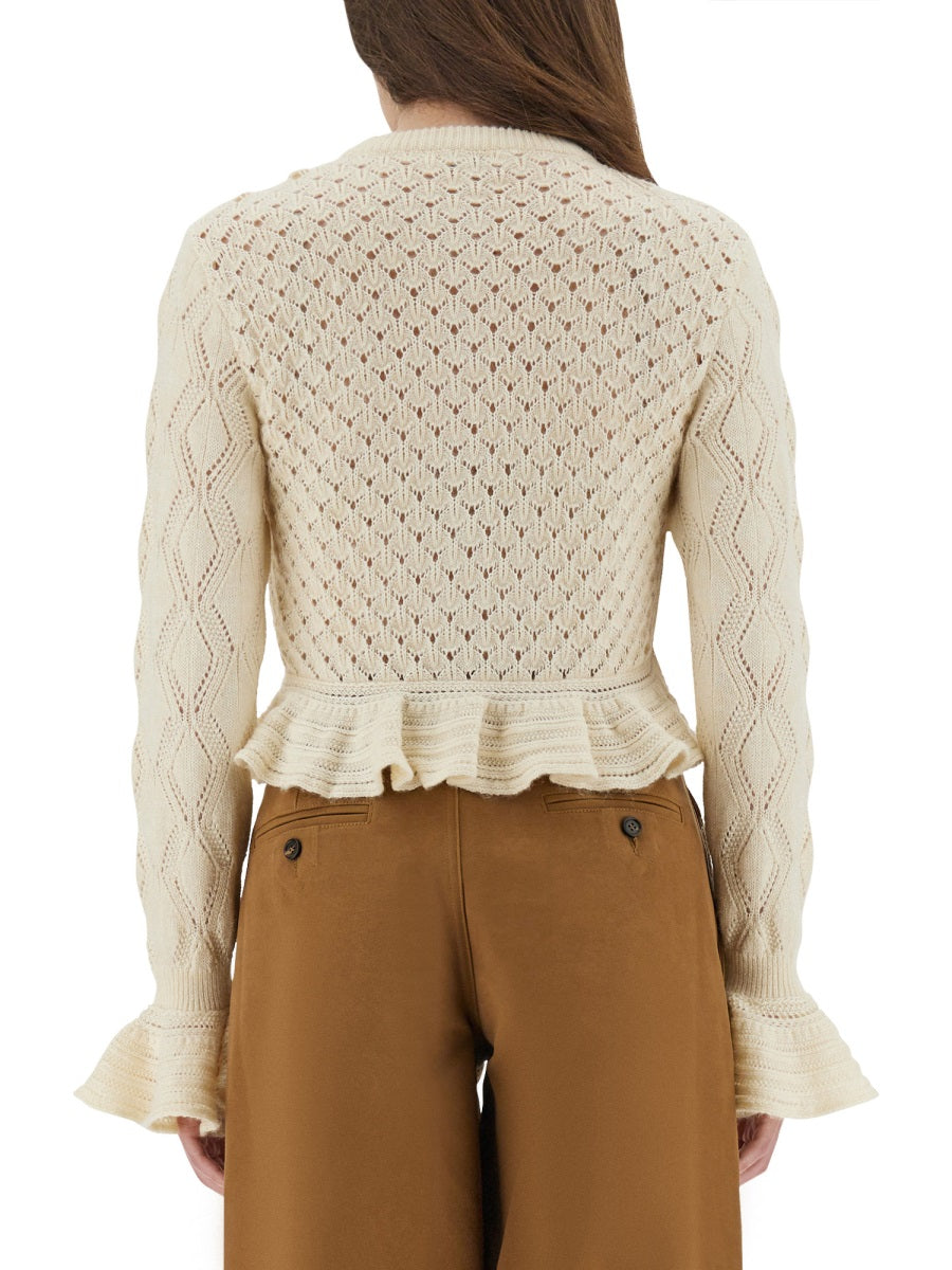 CHLOÉ Cropped Crochet Knit Cardigan - Size S