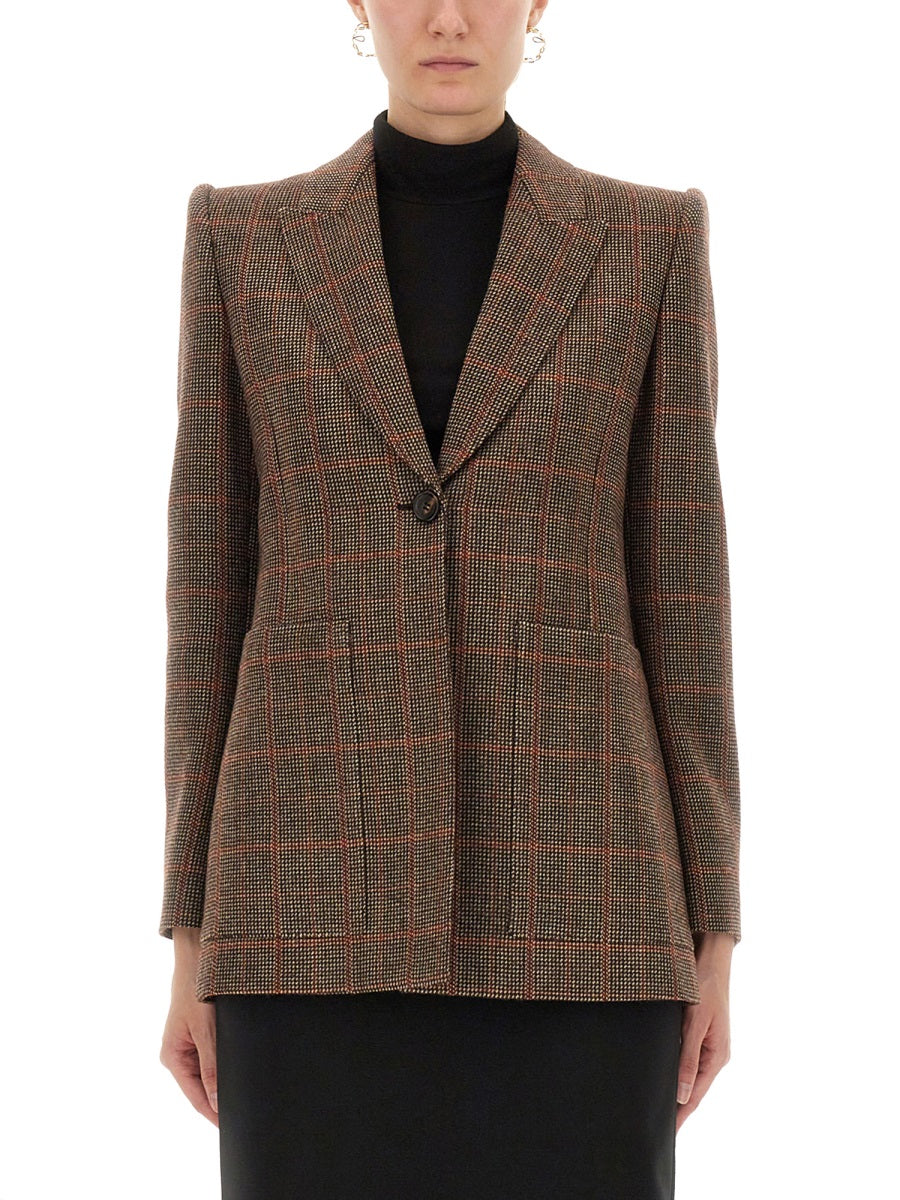 CHLOÉ Slim Fit Plaid Wool Tailored Jacket - Size 38