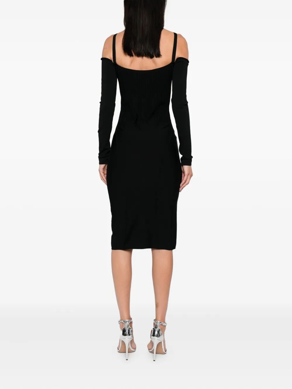 MUGLER Off Shoulder Long Sleeve Midi Dress