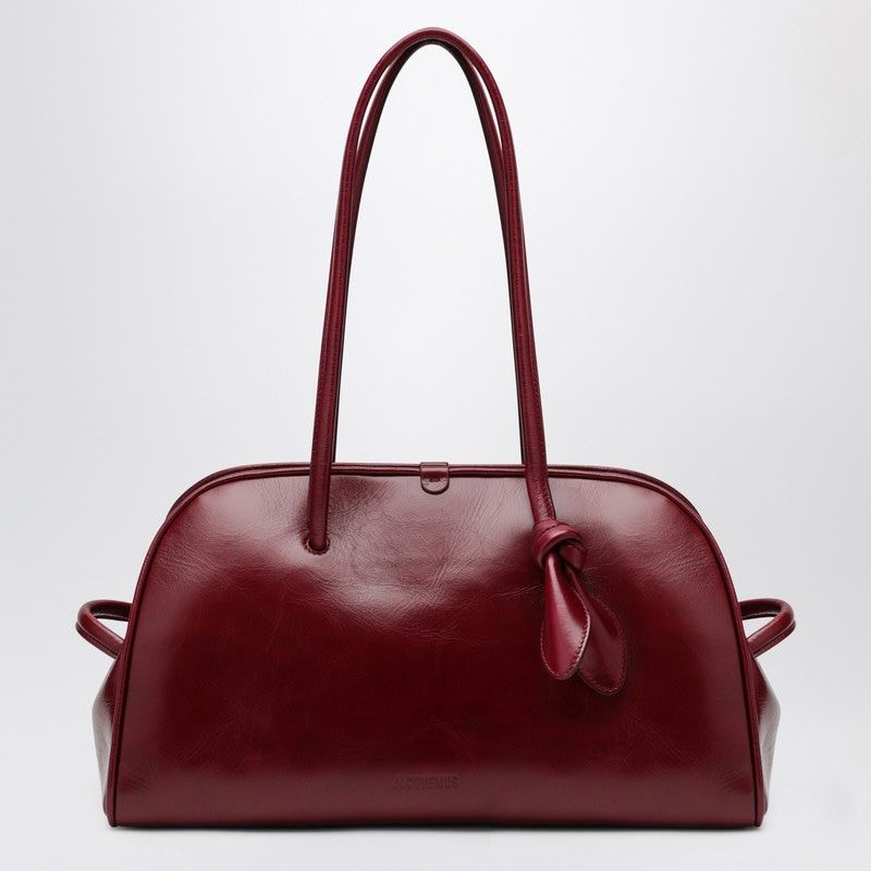 JACQUEMUS Glossy Leather Bowling Handbag with Knot Detail