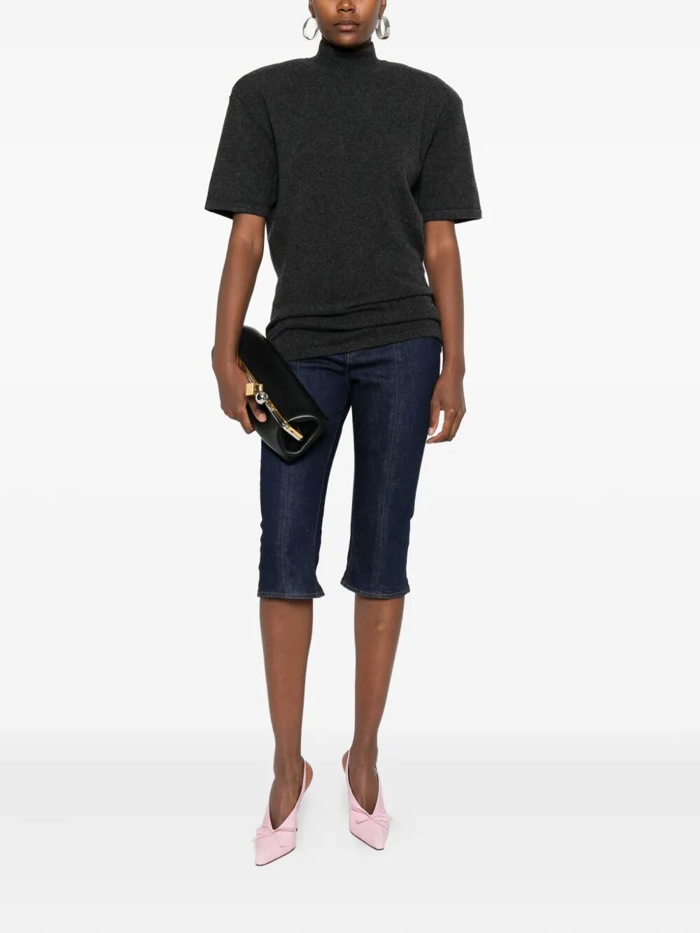 JACQUEMUS Short Sleeve Funnel Neck Knit Top