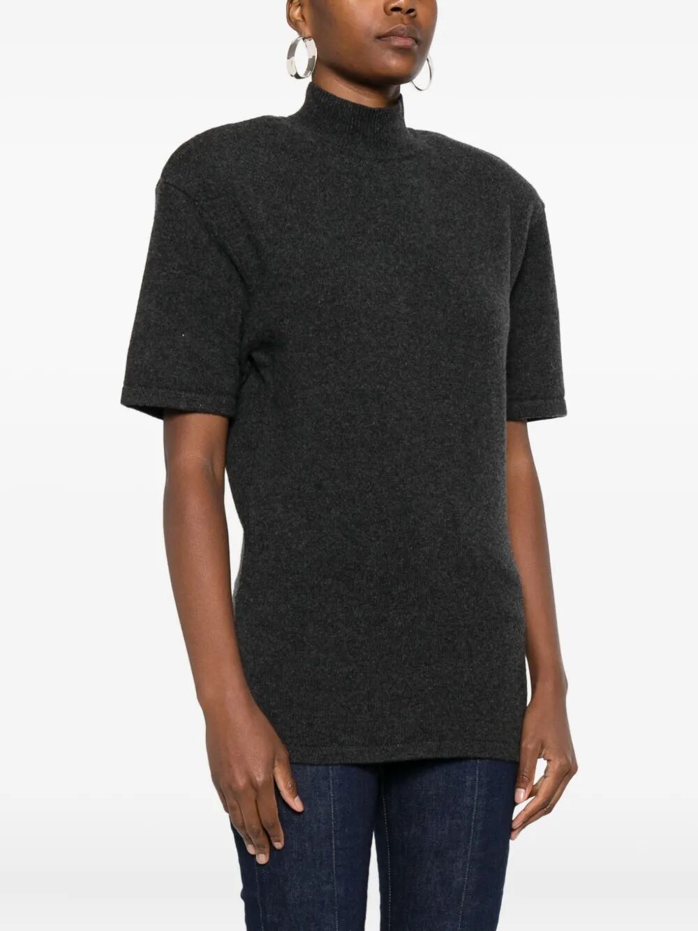 JACQUEMUS Short Sleeve Funnel Neck Knit Top