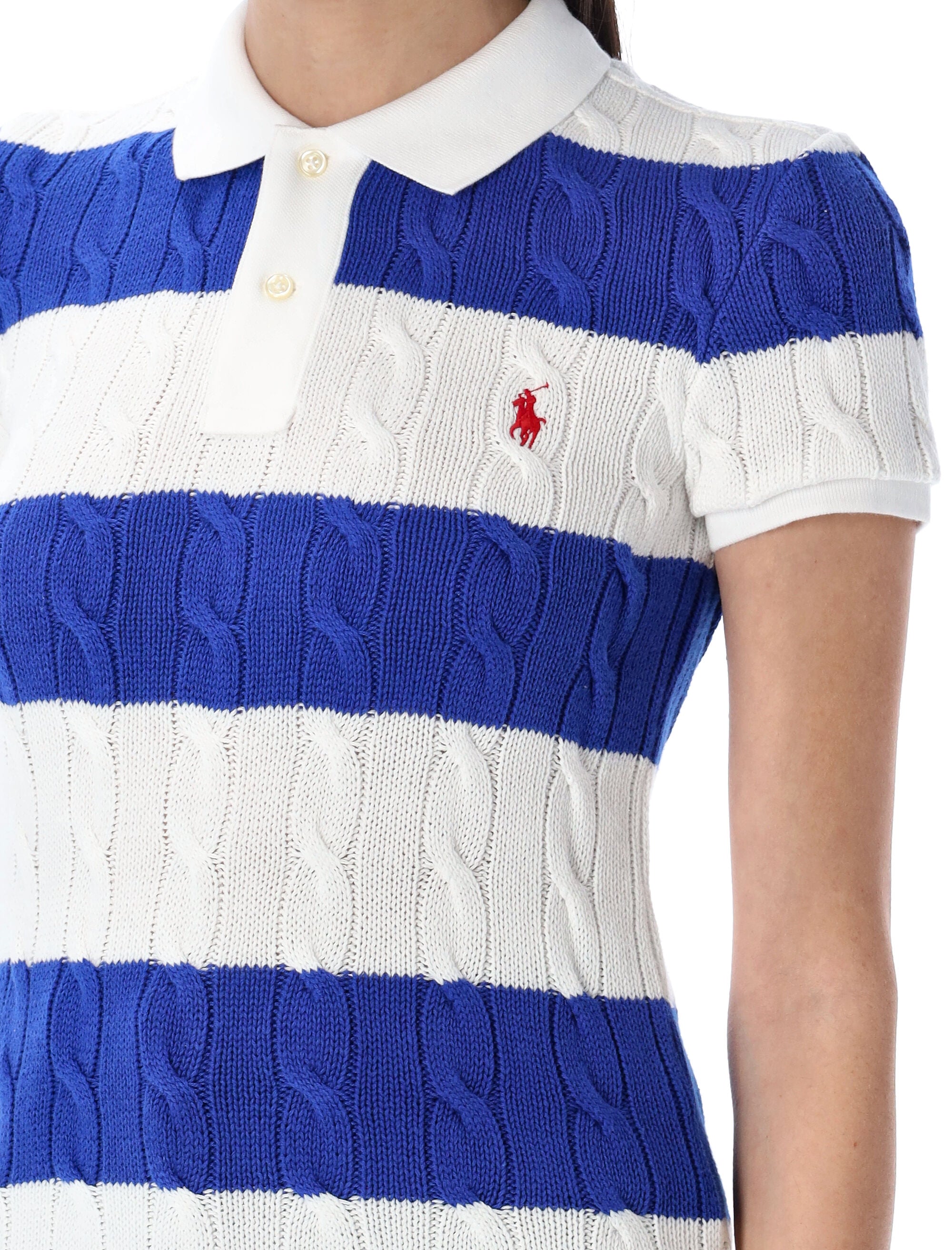 POLO RALPH LAUREN Cable Knit Striped Polo Shirt - Women's Slim Fit S