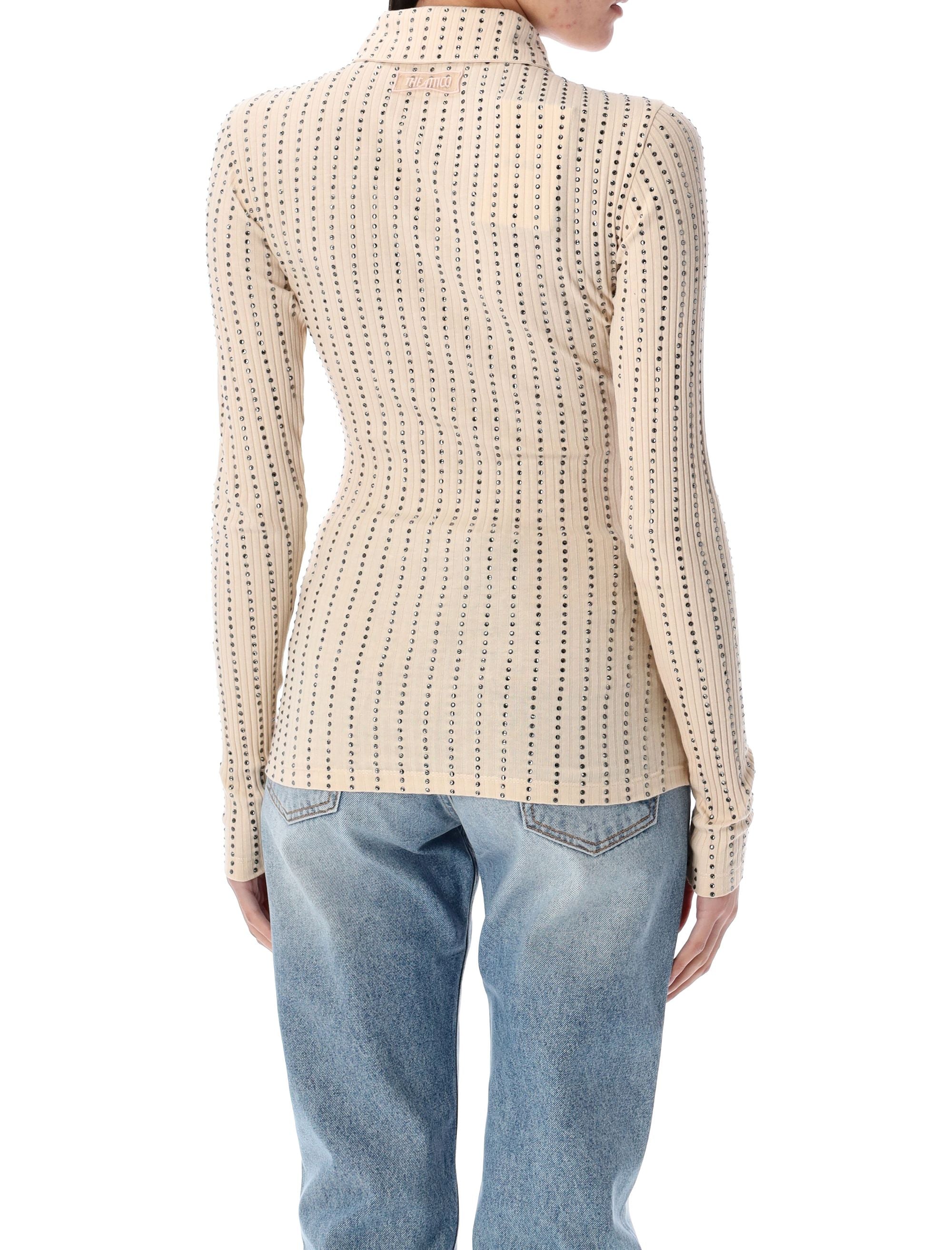 THE ATTICO Rhinestone Polo Shirt - Size 40