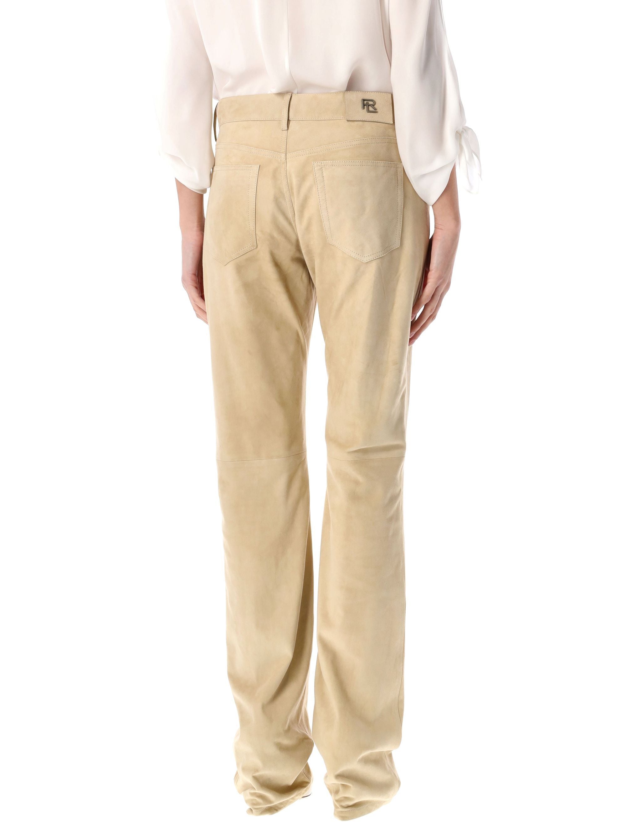 RALPH LAUREN Mid-Rise Suede Leather Trousers - Size 4