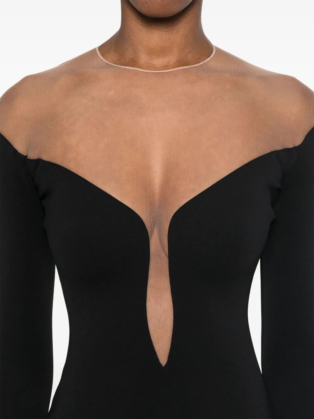 MUGLER Deep Neck Fit Midi Dress